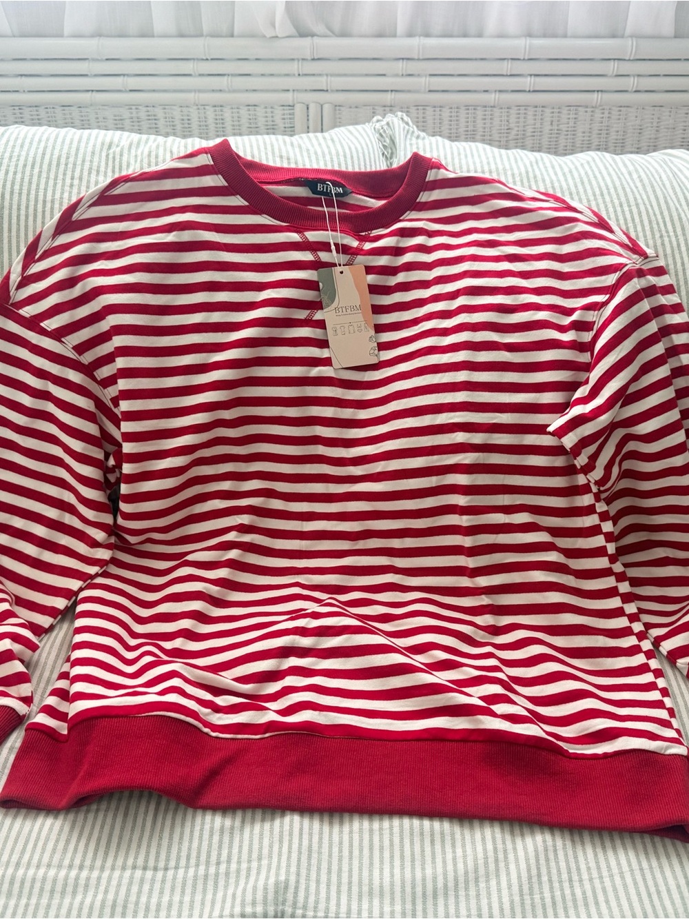 Striped Red & White Crewneck Sweater by BTFM